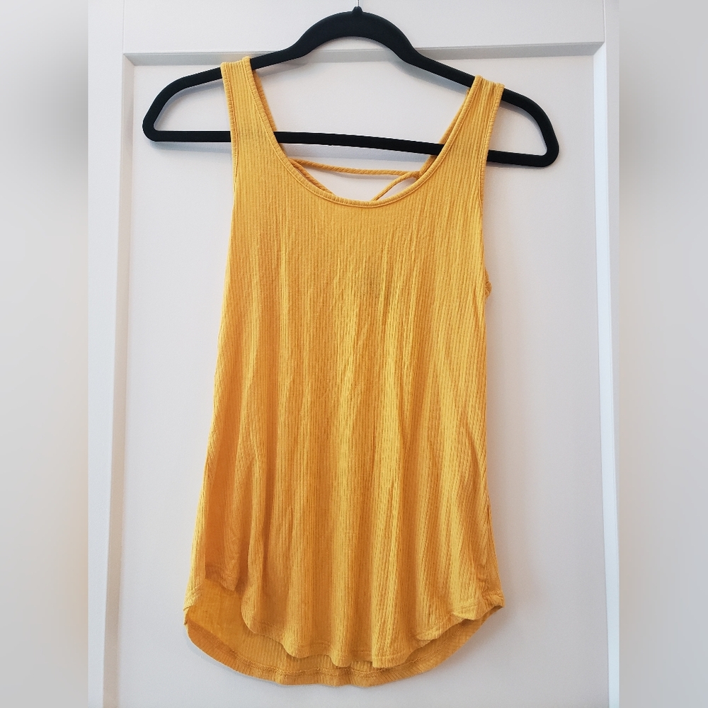 Bundle of two women's size small tops, yellow tank top and v-neck black …